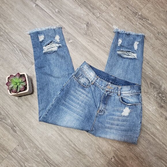 Uppertendom * Relaxed Light Wash Destroyed Jeans M - Picture 7 of 12